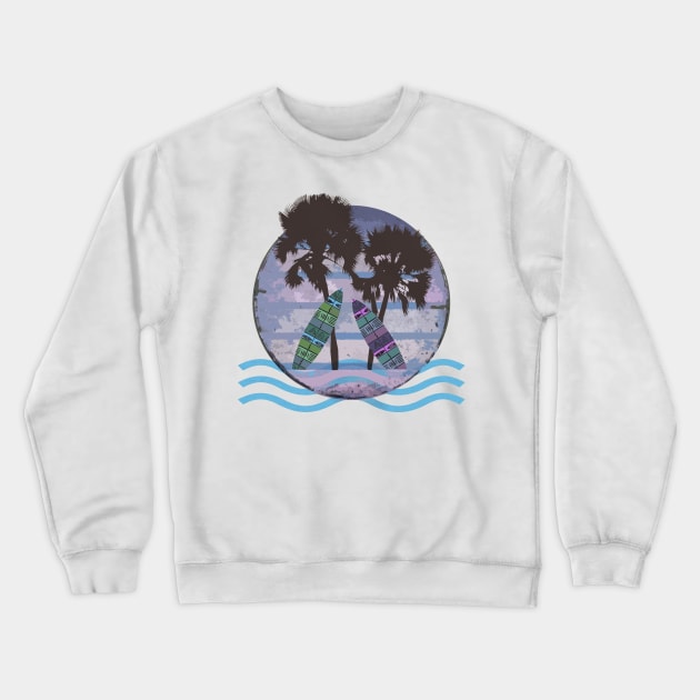 Palm trees with surfboards Crewneck Sweatshirt by Againstallodds68